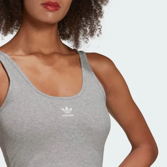NWT Women's Adidas Originals Adicolor Essentials Rib Tank Top Gray - Picture 3 of 4